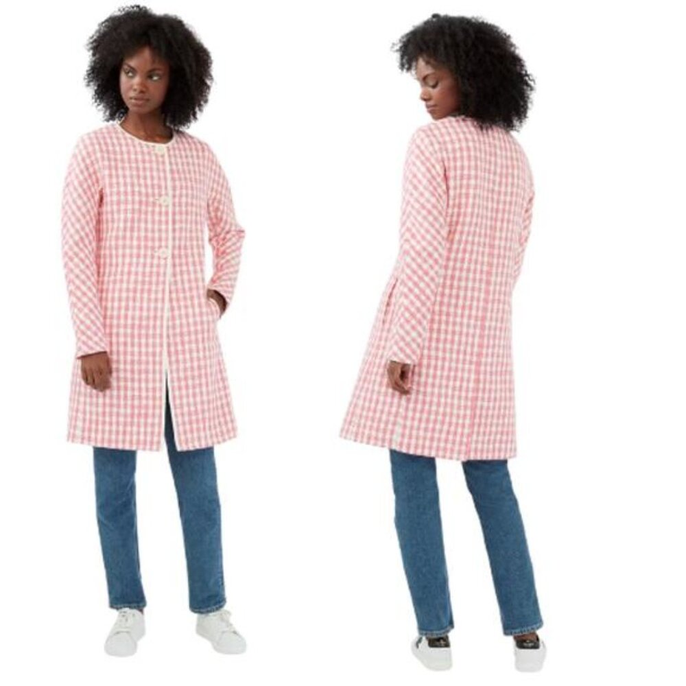 NEW Kate Spade Long Sleeve Crew Neck Metallic Threading Tweed Coat Pink Size: S